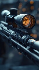 Naklejka premium Close-up of a Sniper Rifle Scope: Precision Engineering and Tactical Weaponry