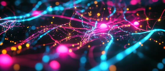 Obraz premium A colorful, glowing, and abstract dots digital technology background.