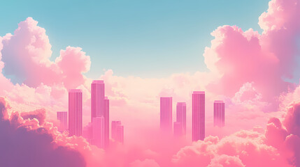 Fototapeta premium Abstract of cloud and sky natural background in retrowave city pop style, modern cyberpunk,. Vaporwave. Illustration