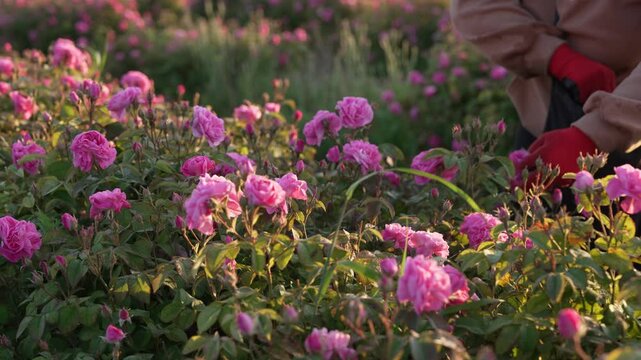 Rose harvest to make essential oils