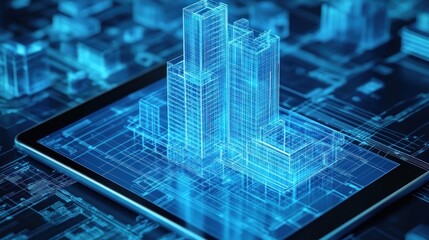 Obraz premium A blue screen with a building on it