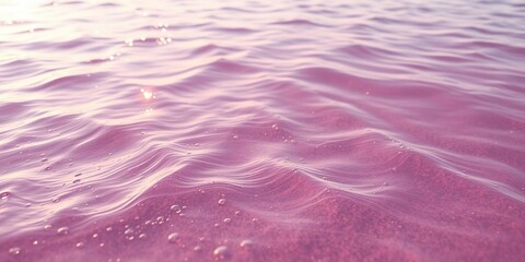 Gentle pink and purple waves gently lapping at the shore with water droplets sparkling in the sunlight, droplet, calm, purple