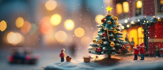 A Christmas tree is decorated with miniatures, generative AI