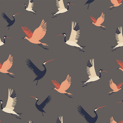 Obraz premium Birds Seamless Pattern, Vector Art for Modern Designs, minimalism, muted colors, background