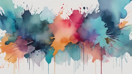 Fototapeta premium Art Watercolor and Acrylic smear blot. Interior painting. Abstract texture color stain horizontal long wall background.