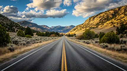 Open Road Through Mountain Valley Landscape