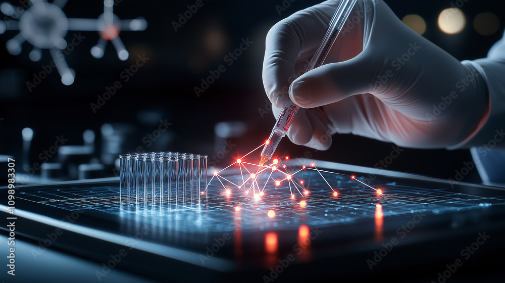 Aufkleber close up of professional analyzing biotech data with precision