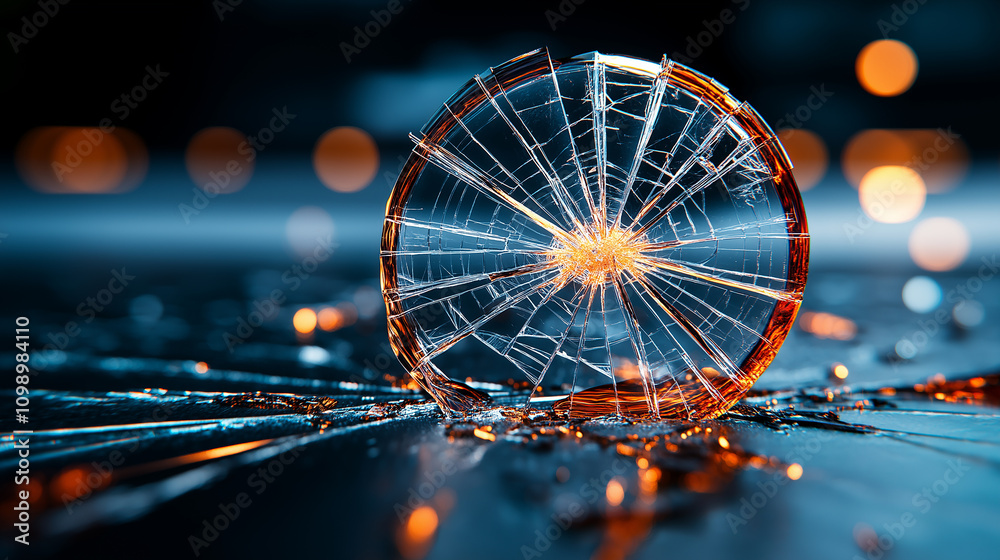 Poster cracked windshield with intricate patterns and reflections