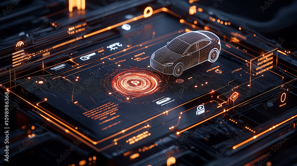 Aufkleber Autonomous vehicle with digital interface and safety features displayed