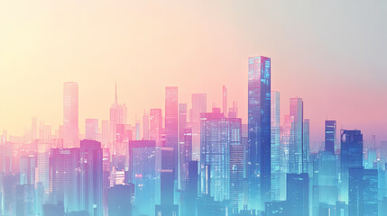 Fototapeta premium Futuristic cityscape with glassy skyscrapers under a clear sky. Dystopian. Illustration