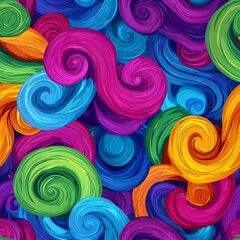 Seamless pattern of overlapping spirals in vibrant neon colors