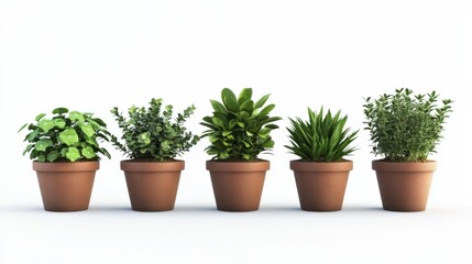 Fototapeta premium Assorted Potted Plants in Terra Cotta Pots for Indoor Decoration