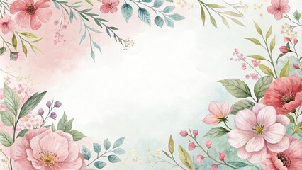 Obraz premium Watercolor background with floral motifs and soft colors, natural beauty, pastel blooms, delicate petals