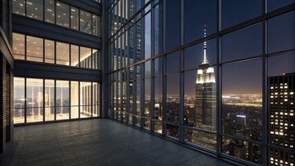 Obraz premium Windows in a skyscraper's upper floors illuminating the sky at night, illuminated architecture, urban landscape at night