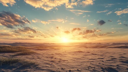 Obraz premium Sunset over a sandy landscape. Concept of peace, serenity, and hope.