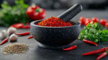 Chili spice preparation kitchen food photography culinary environment close-up view flavorful cooking inspiration