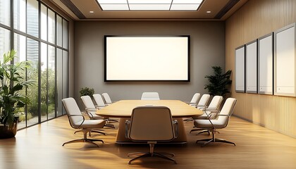 Fototapeta premium Clean meeting room with poster mock-up design,
