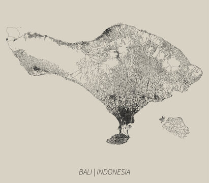 Bali island (Indonesia) street map outline for poster.