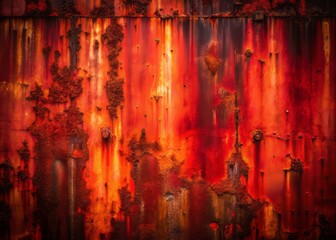Obraz premium High-Resolution Red Rusty Metal Grunge Wall Background for Dramatic Low Light Photography, Perfect for Artistic Projects, Textures, and Industrial Themes