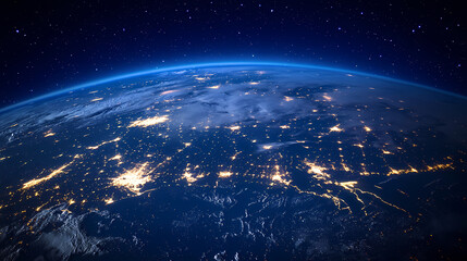 Obraz premium Earth at night,a blend of technology and civilization