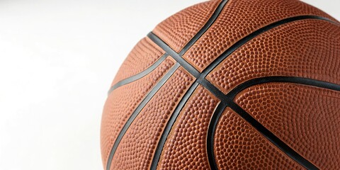 Fototapeta premium Close-up shot of basketball ball with its pattern and design visible against a plain white background, fabric, sports, athletic
