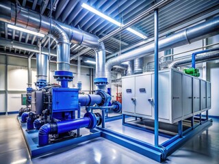 Minimalist Industrial Refrigeration Room with Motor and Water Pipes - Modern Efficiency in a Functional Space