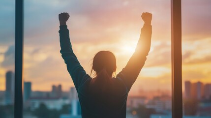 Fototapeta premium A person achieving victory in a rehabilitation session, with motivational quotes in the background, Inspirational style