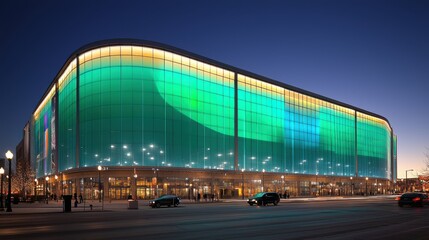 Fototapeta premium Illuminated Modern Building Facade at Night Cityscape