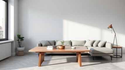 modern minimalist living room with geometric patterns on tile table surrounded by linear furniture, linear, tile