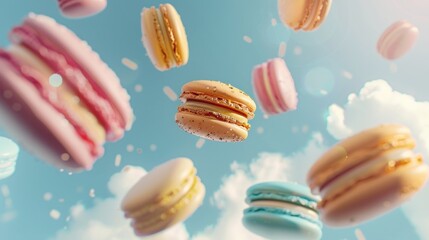 Obraz premium Colorful Macarons Against a Bright Sky