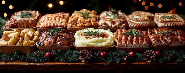 Delicious Christmas Dinner Feast Turkey Potatoes Pies More