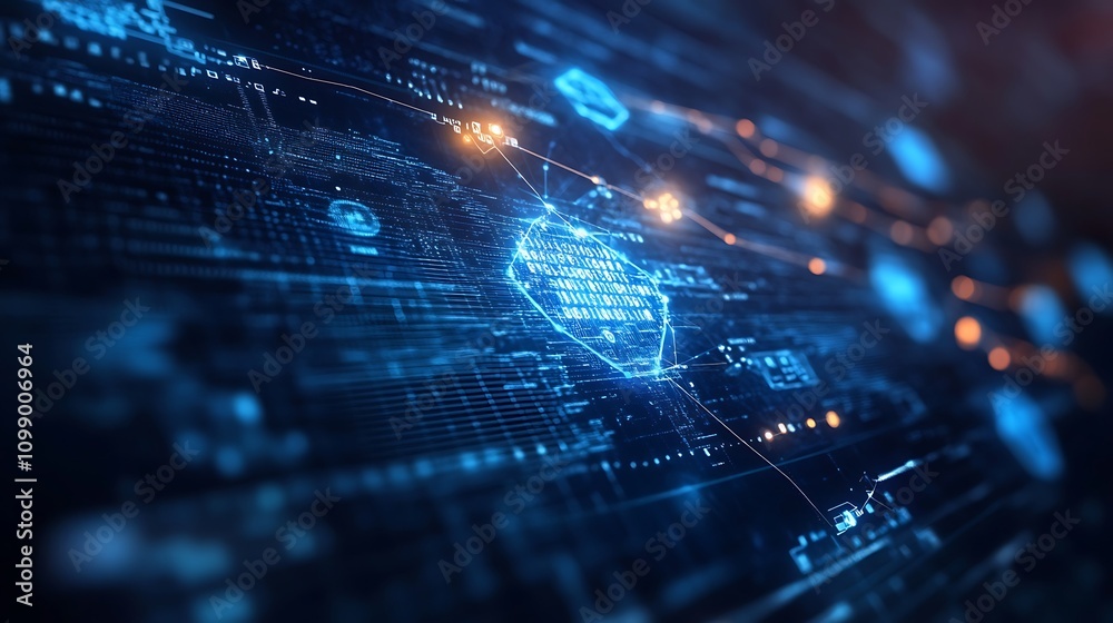 Poster cyber security and data protection. 3d rendering toned image double exposure - generated ai