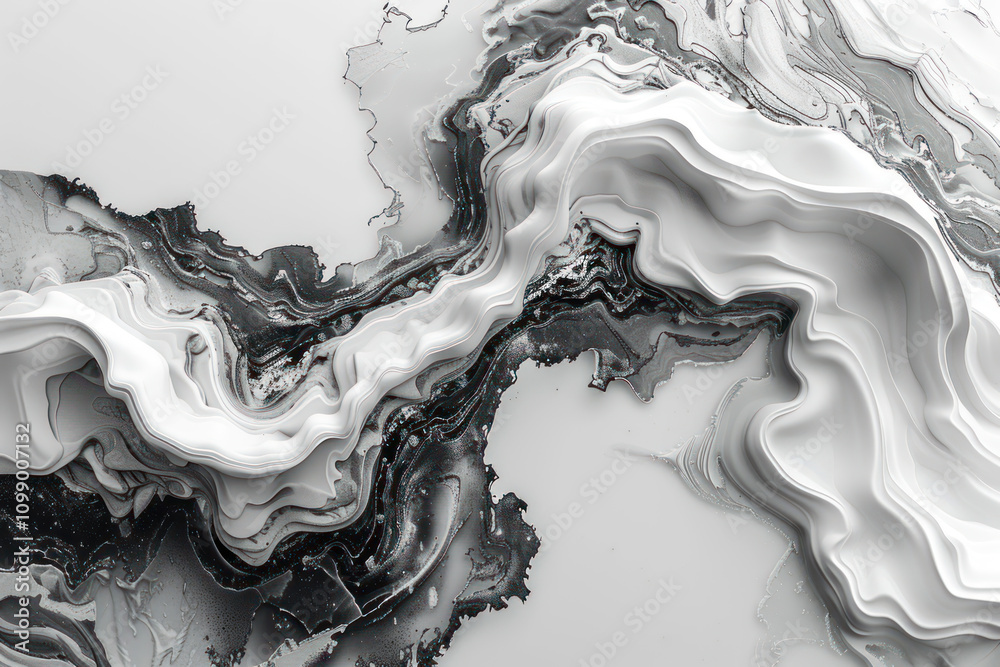 Poster abstract painting made in black and white colors. the composition consists of smooth lines and curve
