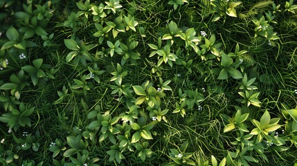 Obraz premium A lush, green background of various types of leaves and plants.