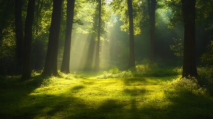 Obraz premium Sunbeams in a Forest