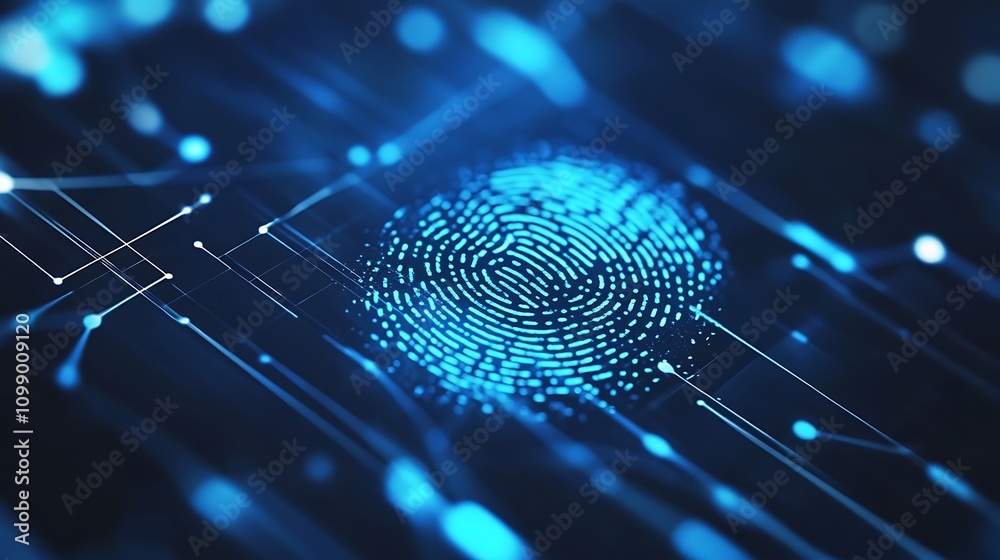 Poster fingerprint scan provides security access with biometrics identification. 3d rendering - generated a