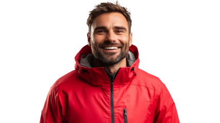 Portrait of a smiling sporty man wearing sportswear, isolated on a transparent background