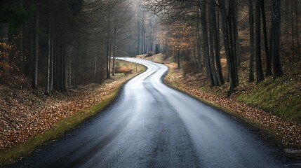 Winding Road Through Autumn Forest