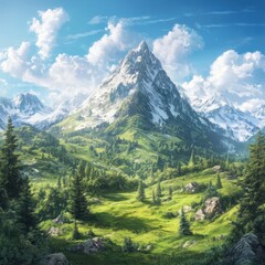 Fototapeta premium Breathtaking mountain vista exploring majestic peaks nature's canvas panoramic views tranquil environment adventure awaits