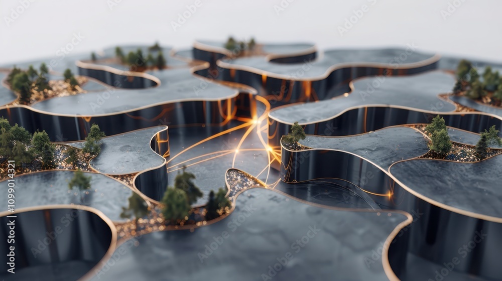 Poster exploring quantum computer cores with light beam connections in deep tech landscapes for advanced co