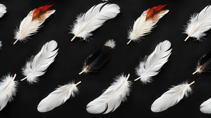 Fototapeta premium Creating elegant home decor sophisticated feather pattern in silver on black interior design modern spaces aesthetic appeal visual art