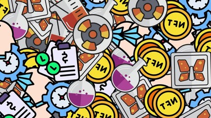 A vibrant collage of science, technology, and finance icons. - Powered by Adobe