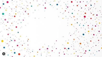 White canvas with scattered color dots and swirly patterns, dot painting, artistic expression, bold brushstrokes