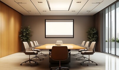 Fototapeta premium Clean meeting room with poster mock-up design,