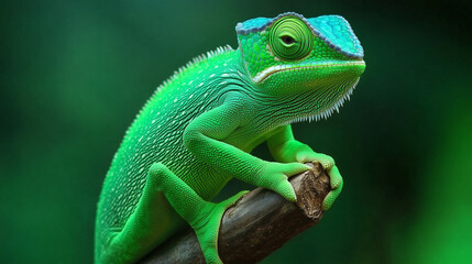 Obraz premium green chameleon sitting on a branch, natural forest background