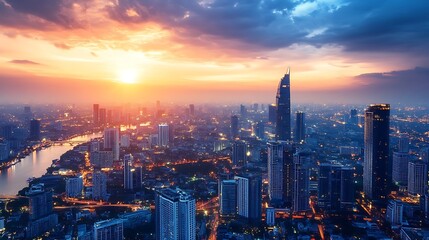 Naklejka premium Bangkok Sunset Cityscape