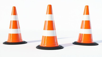 49.Set of 3D Realistic Traffic Cones Isolated on White Background: