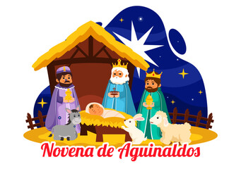 Naklejka premium Novena de Aguinaldos Vector Illustration featuring a Holiday Tradition in Colombia, Celebrating Family Gatherings at Christmas in a Flat Background