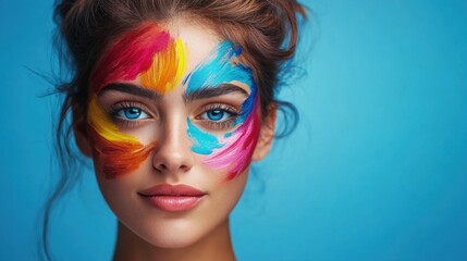 Naklejka premium Creative Face Art with Vibrant Colors and Expression