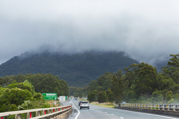 Pacific highway on east coast of Australian in overcast rainy weather